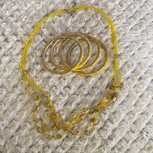Vibrant Yellow Beaded Necklace and Bangle Set